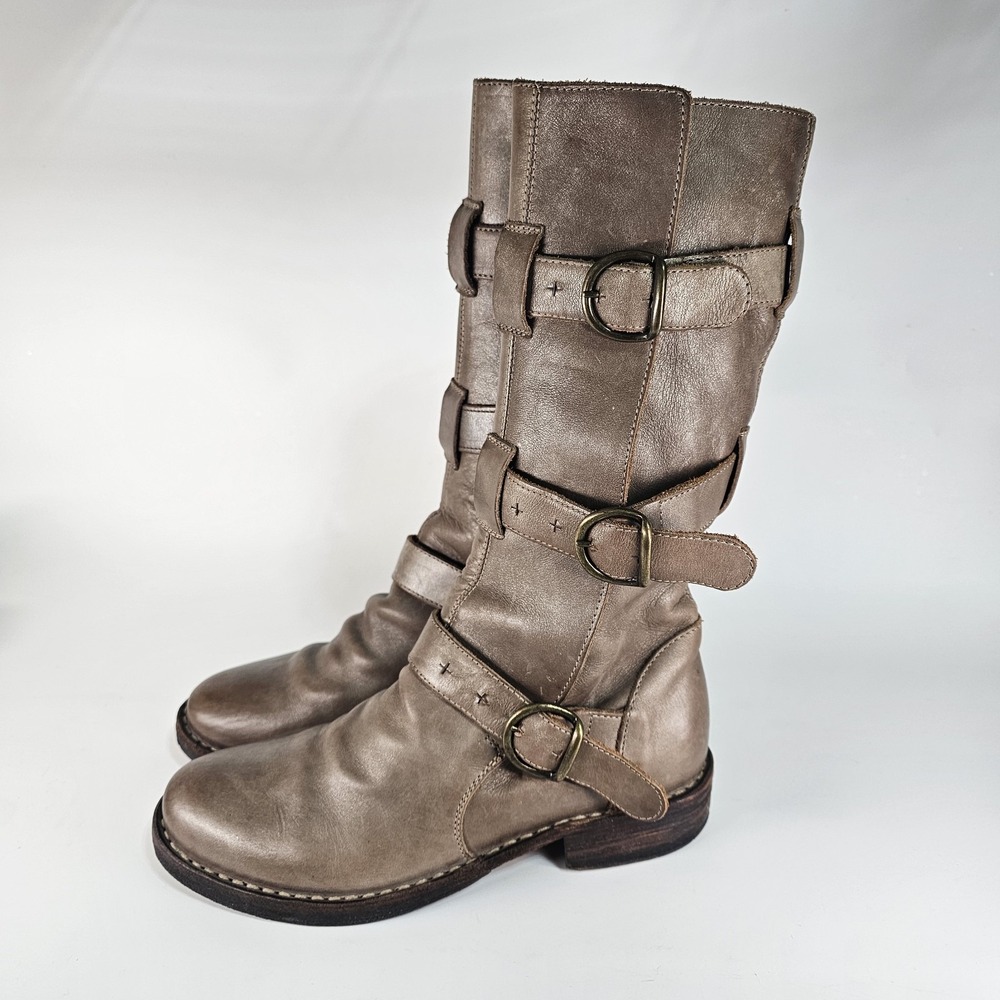 Fiorentini + Baker Boots Women 6.5 Moto Leather Biker Buckle Steampunk Gladiator